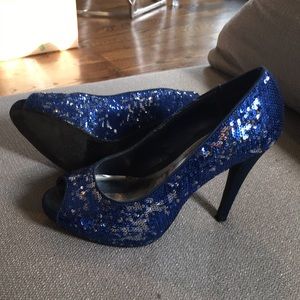 Chinese Laundry Blue Sequin Peep Toe Heels